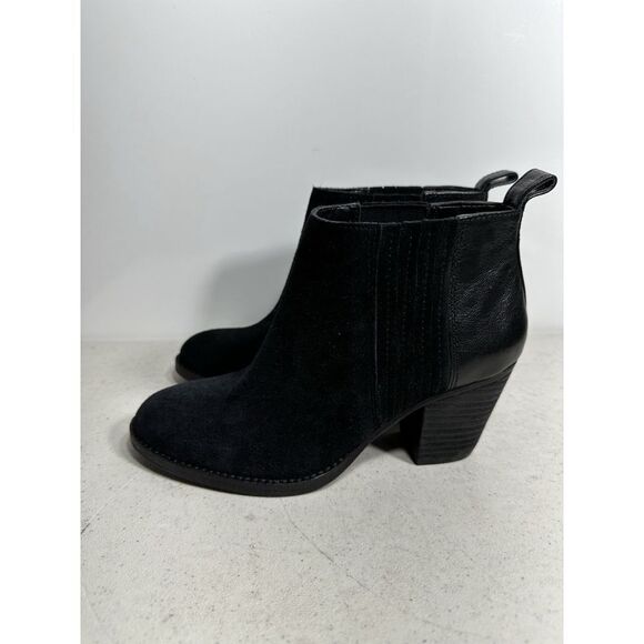 Nine West Size 5M Black Suede Leather Ankle Boots Booties Block Heel Slip On - Picture 4 of 6